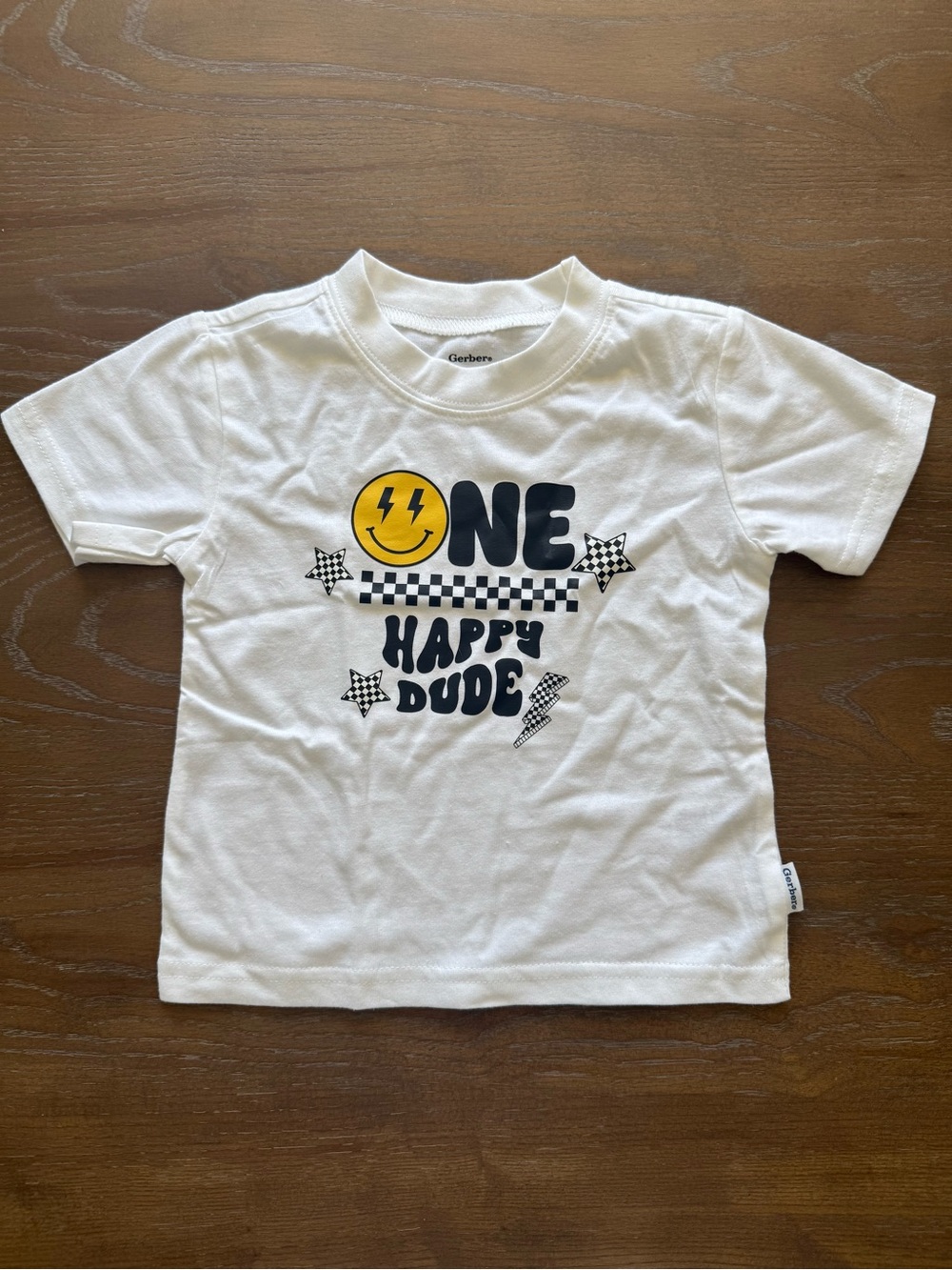 NEW- Gerber White "One Happy Dude" Graphic Tee for Kids